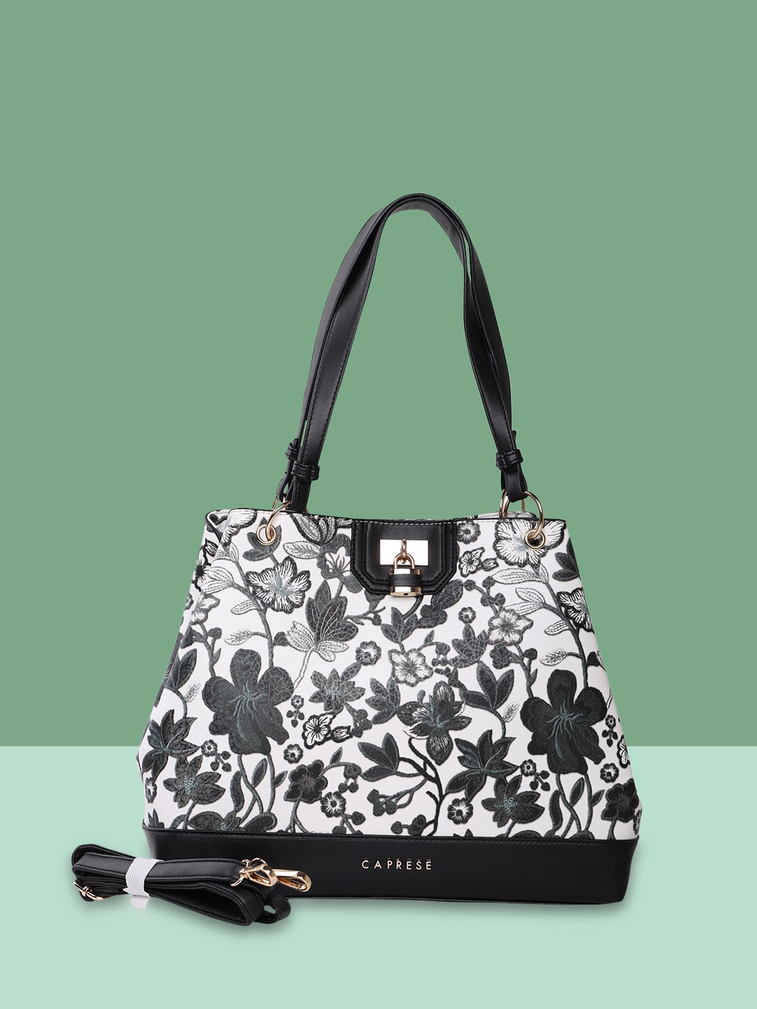 

Caprese Floral Printed Structured Handheld Bag, Grey