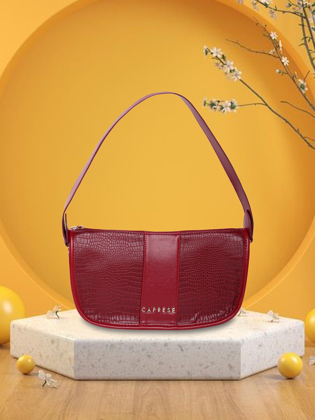 

Caprese Textured Structured Hobo Bag, Maroon