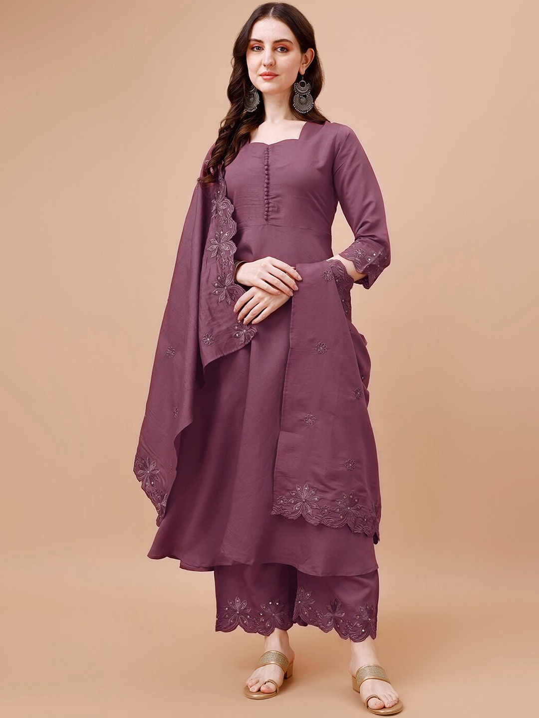 

KALINI Sweetheart Neck Kurta & Palazzos With Dupatta, Purple