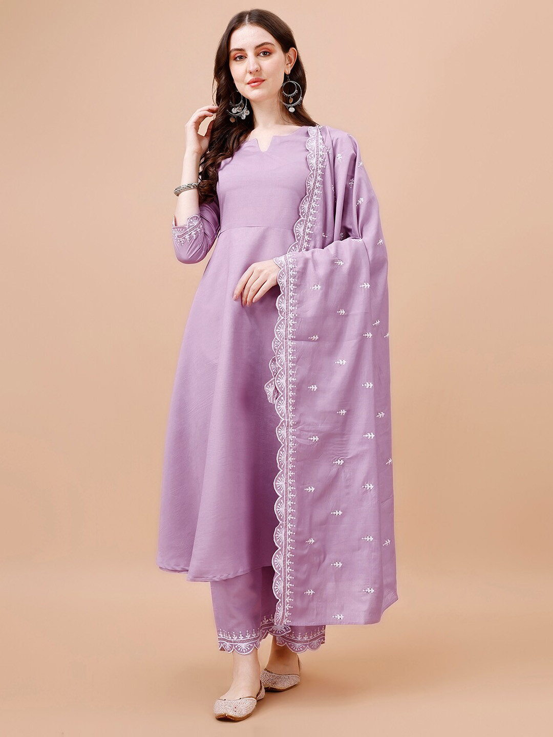 

KALINI Round Neck Kurta with Palazzos & With Dupatta, Purple