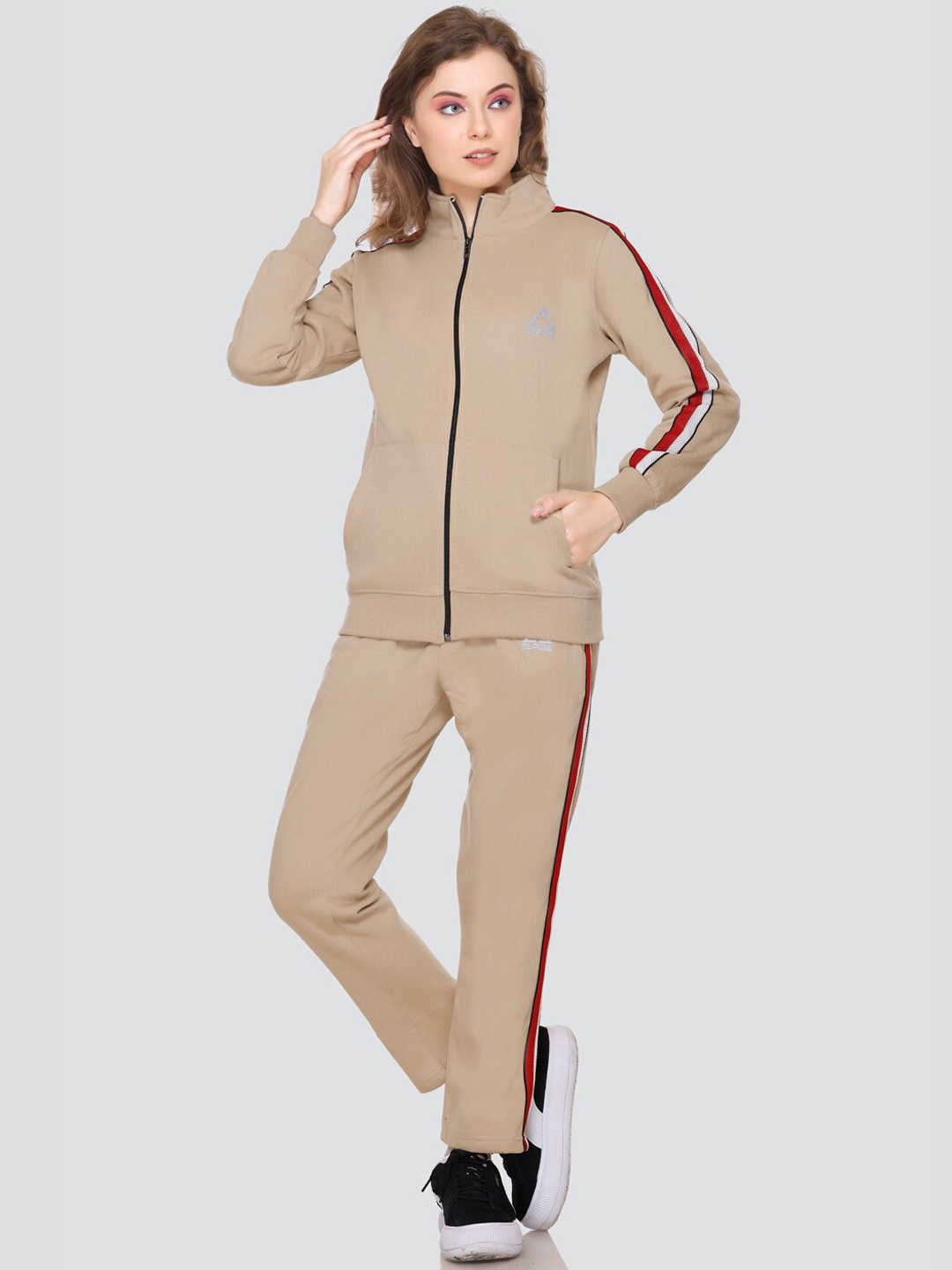 

ELPIDA Mock Collar Jacket With Track Pants, Beige