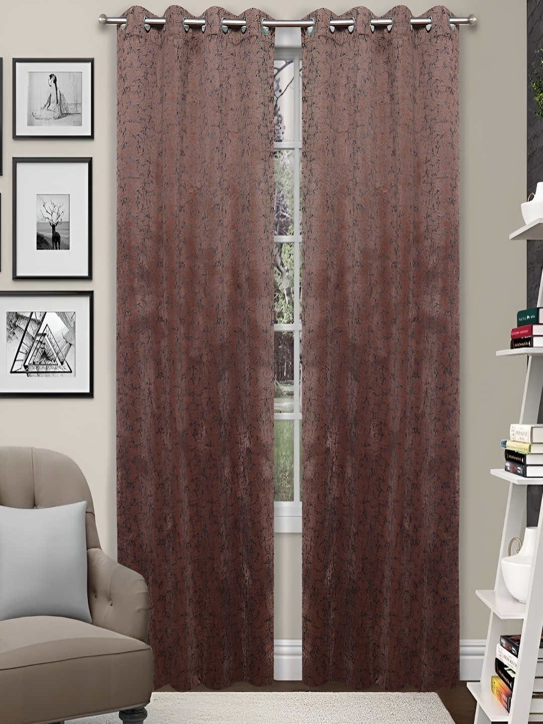 

Grihshobha Coffee Brown & Black Set of 2 Room Darkening Door Curtain