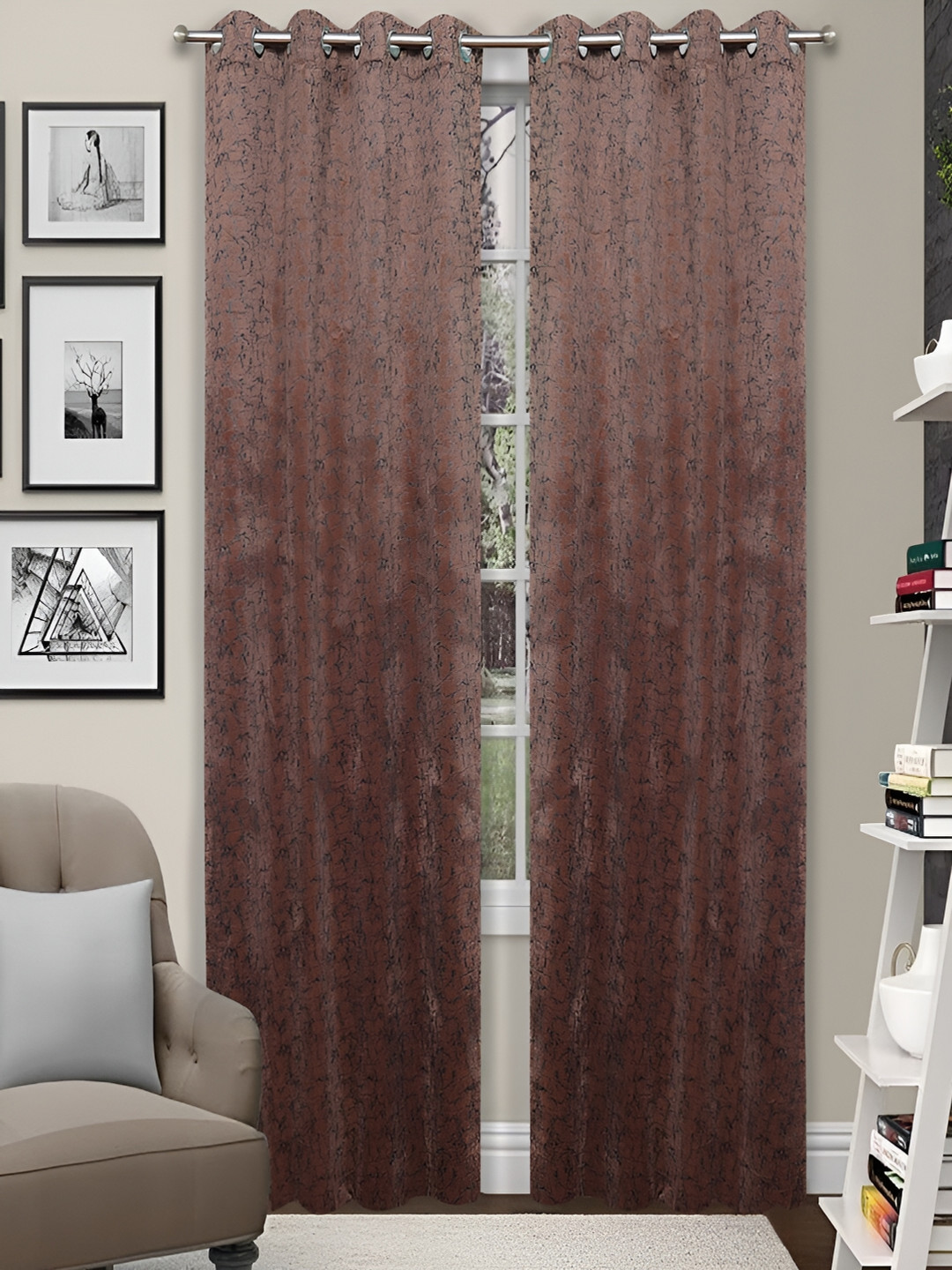 

Grihshobha Coffee Brown & Black Set of 2 Room Darkening Door Curtain