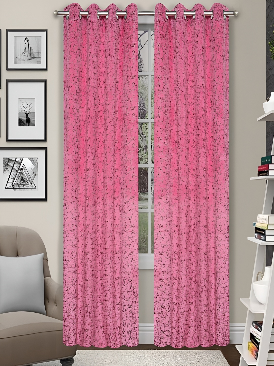 

Grihshobha Pink Set of 2 Room Darkening Door Curtain
