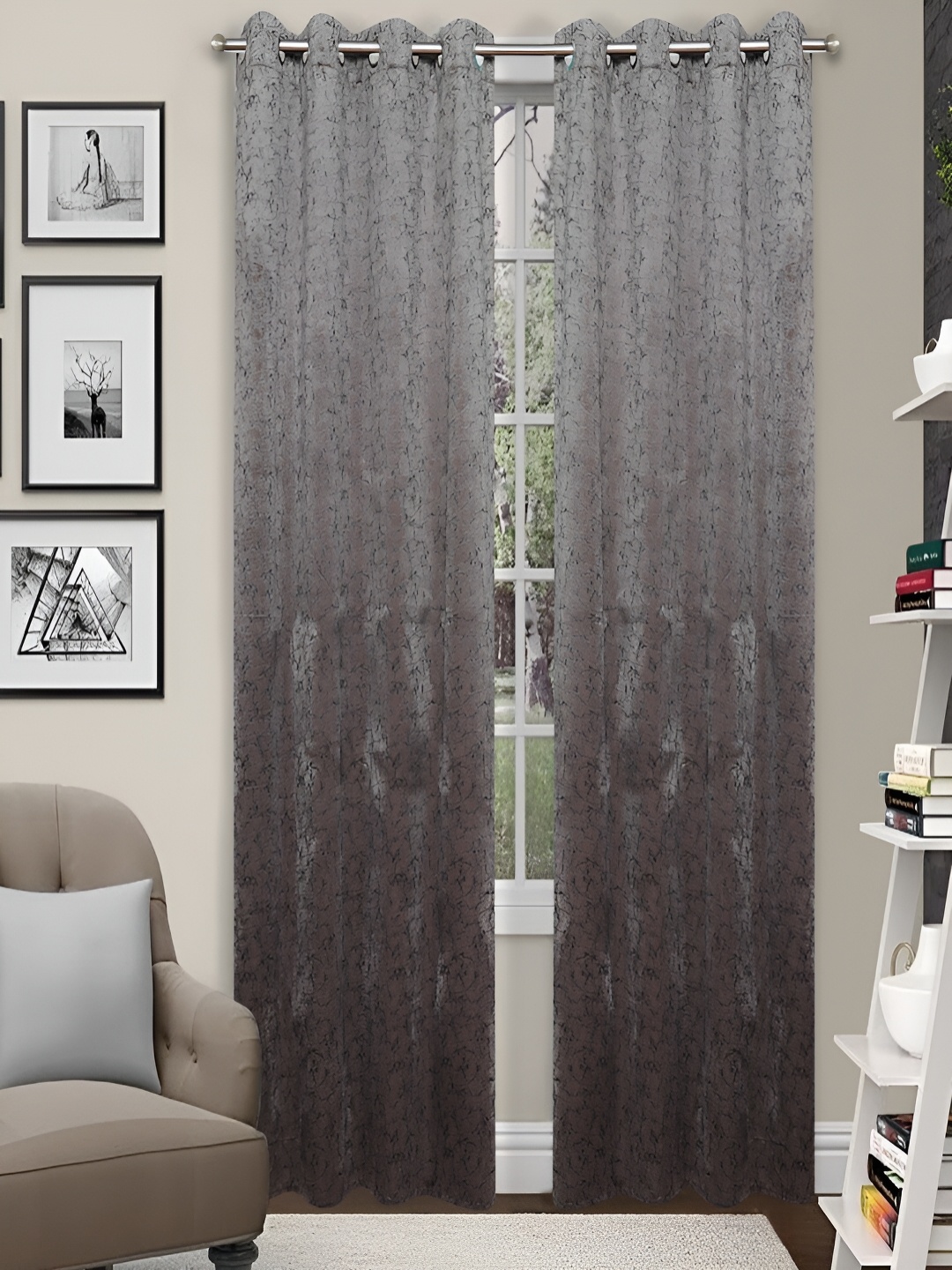 

Grihshobha Grey & Black Set of 2 Room Darkening Door Curtain