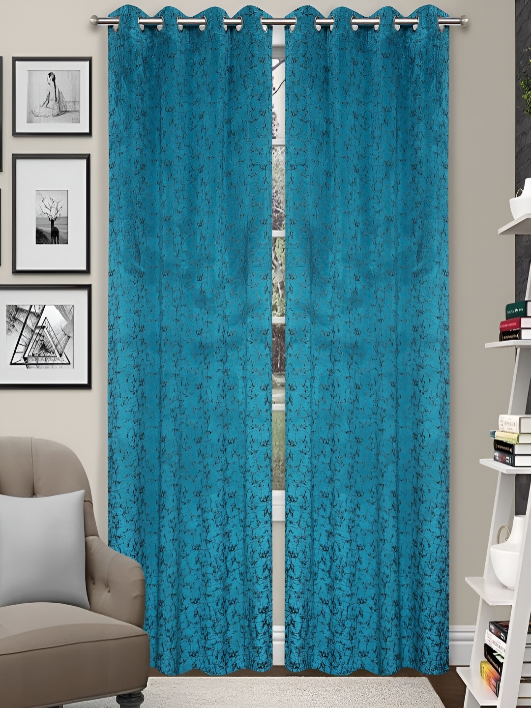 

Grihshobha Turquoise Blue Set of 2 Room Darkening Door Curtain