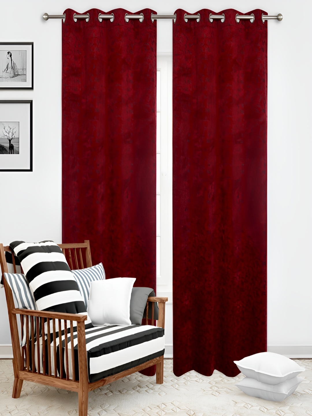 

Grihshobha Maroon Set of 2 Room Darkening Window Curtain