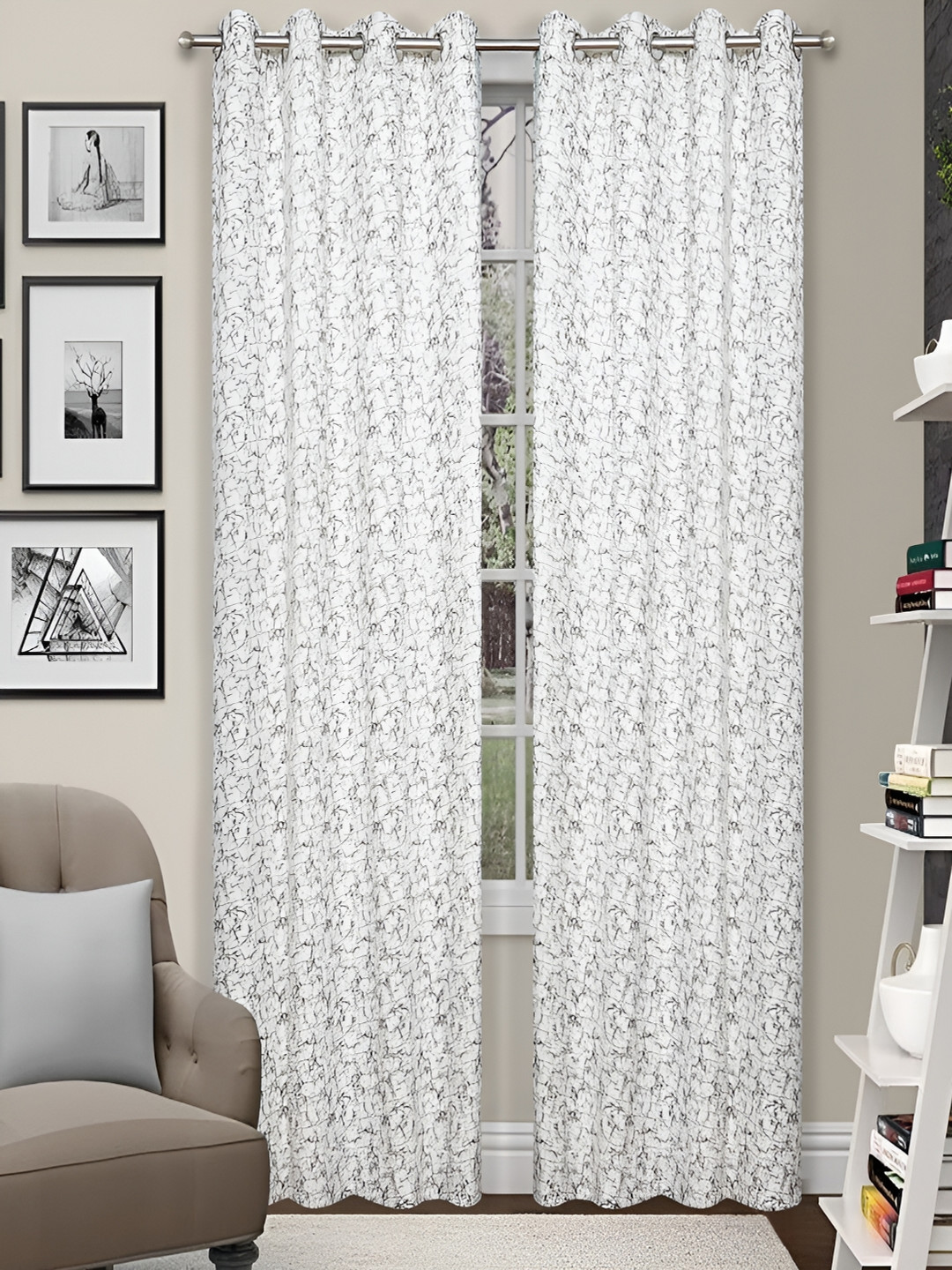 

Grihshobha White & Grey Set of 2 Room Darkening Long Door Curtain