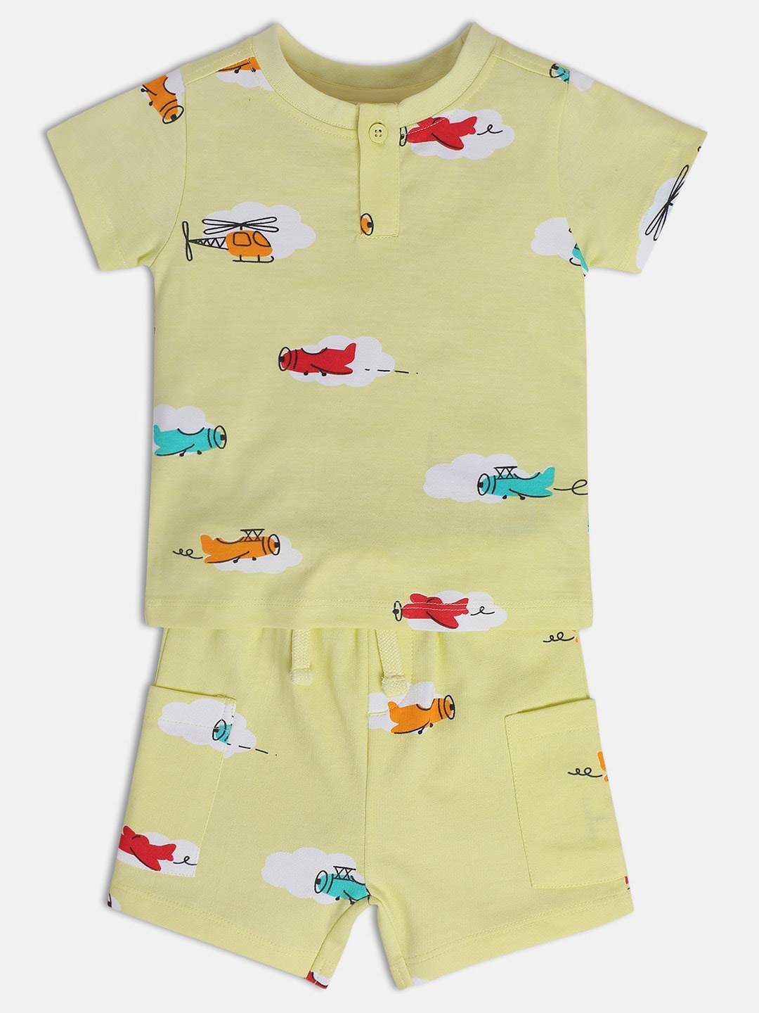 

MINI KLUB Boys Printed Pure Cotton T-shirt With Shorts, Yellow