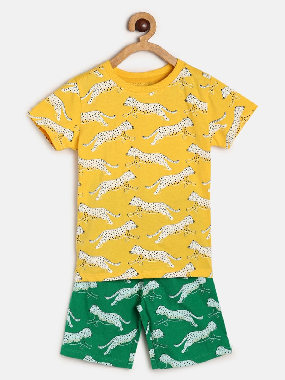 

MINI KLUB Boys Conversational Printed Pure Cotton T-shirt With Shorts, Yellow
