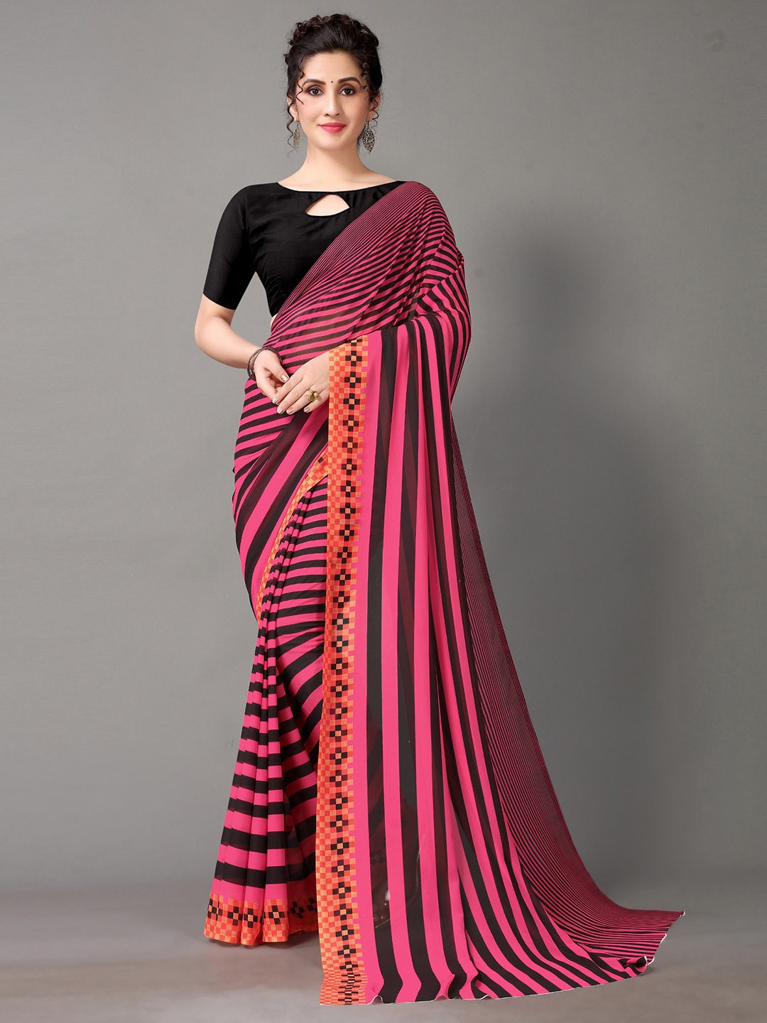 

KALINI Horizontal Striped Saree, Pink
