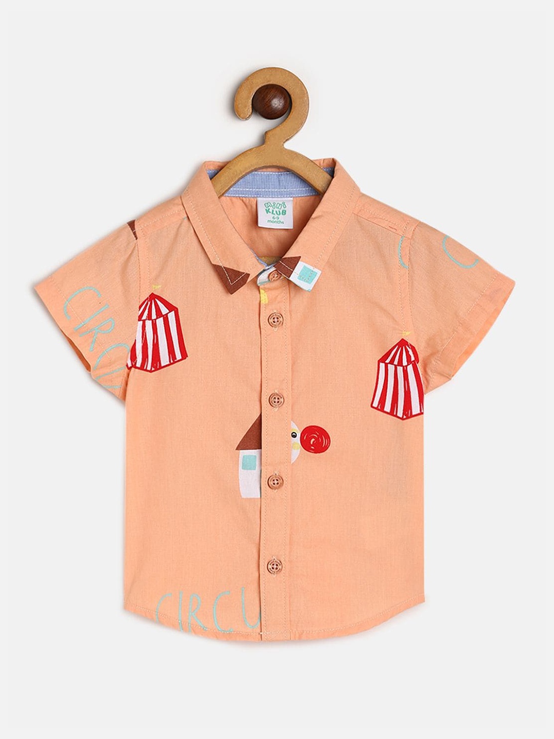 

MINI KLUB Boys Relaxed Graphic Printed Pure Cotton Casual Shirt, Peach