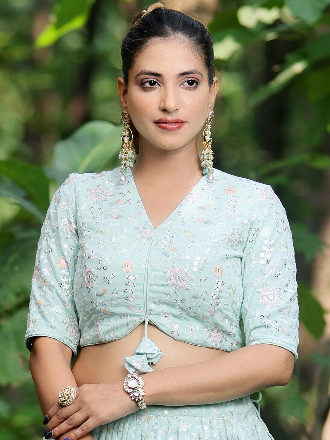 

Ethnovog Embroidered Georgette Saree Blouse, Blue