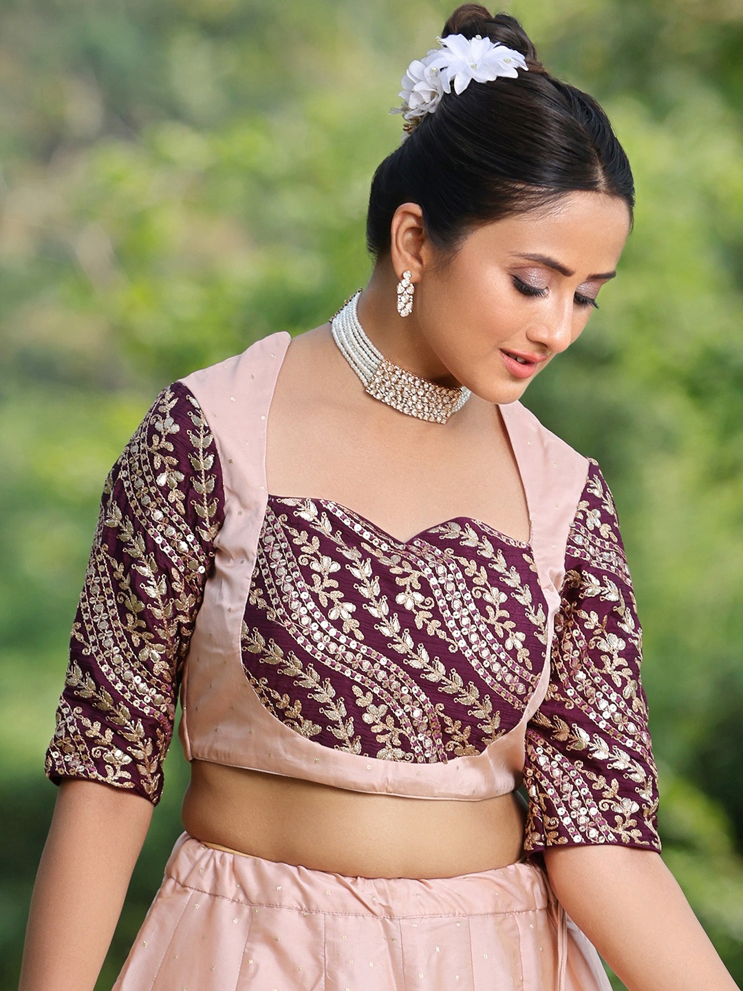 

Ethnovog Embroidered Zipper Saree Blouse, Peach
