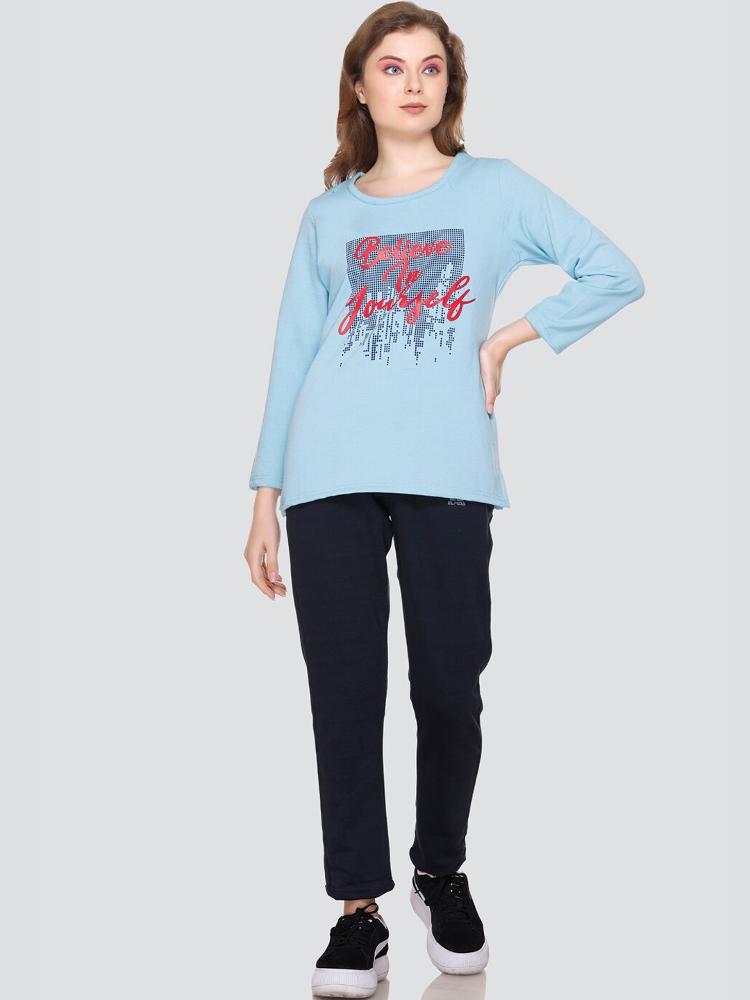 

ELPIDA Typography Printed Top & Trouser, Blue