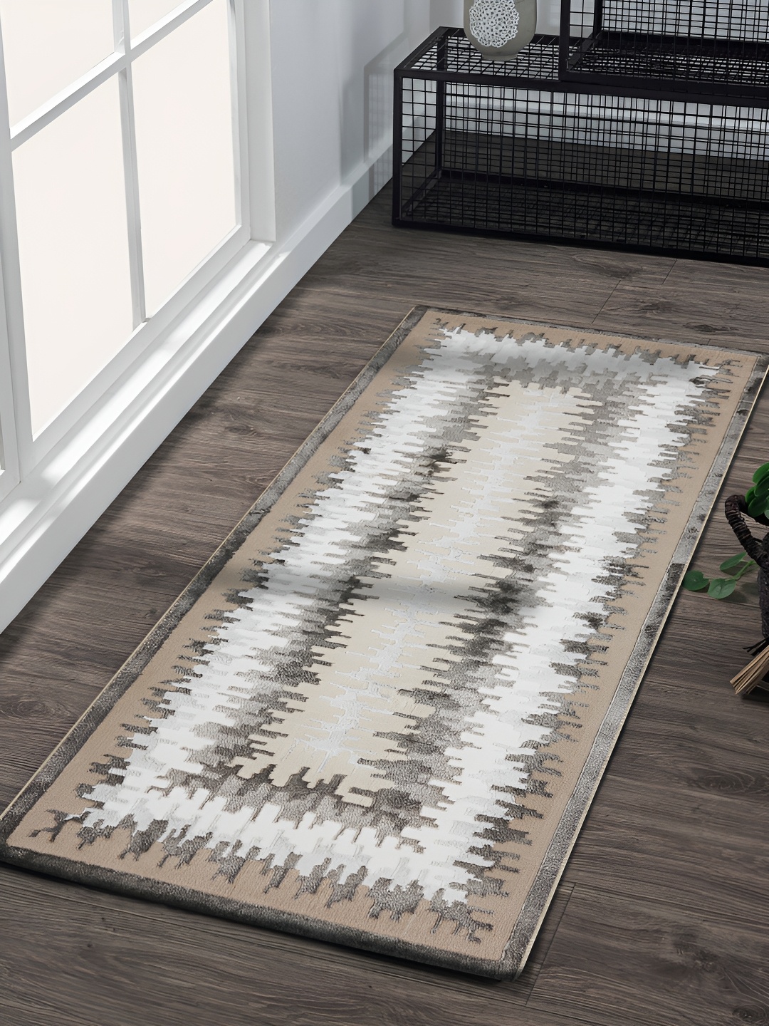 

OBSESSIONS Beige Abstract-Printed Anti-Static Floor Runner