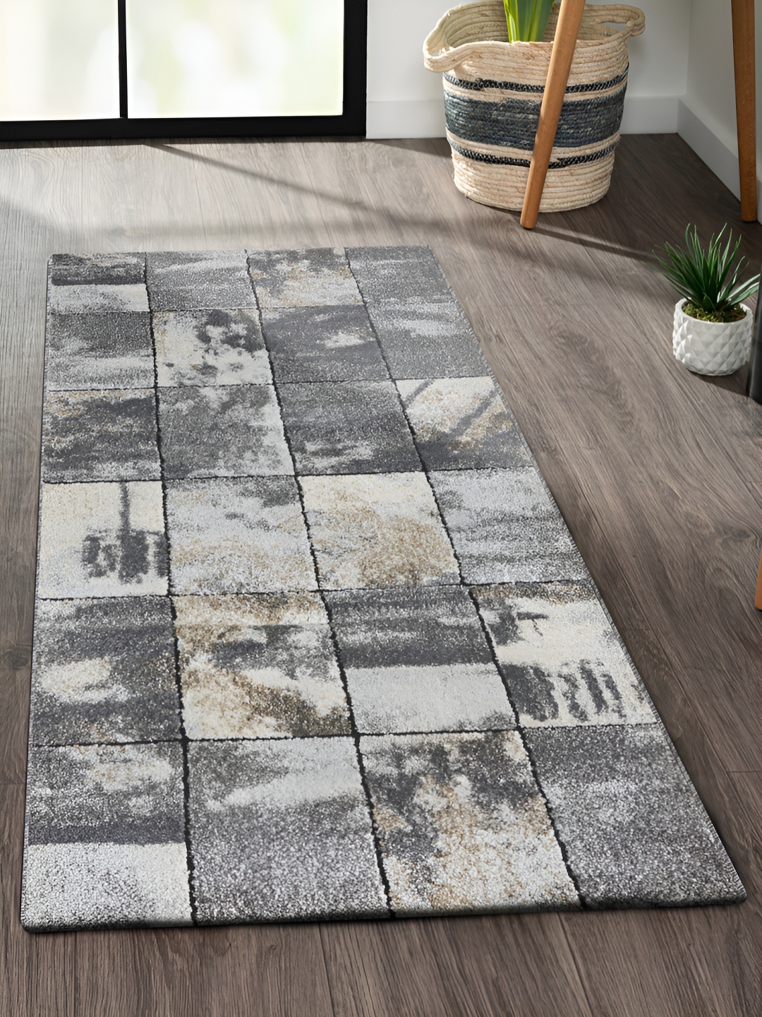 

OBSESSIONS Grey Geometric-Printed Anti-Static Floor Runner