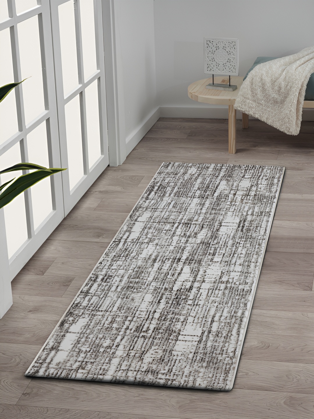 

OBSESSIONS White & Brown Abstract-Printed Anti-Static Floor Runner