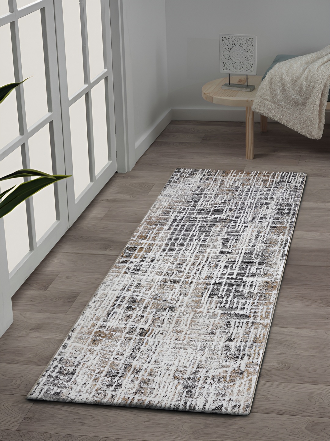 

OBSESSIONS Beige & Charcoal Abstract Printed Anti Static Floor Runner