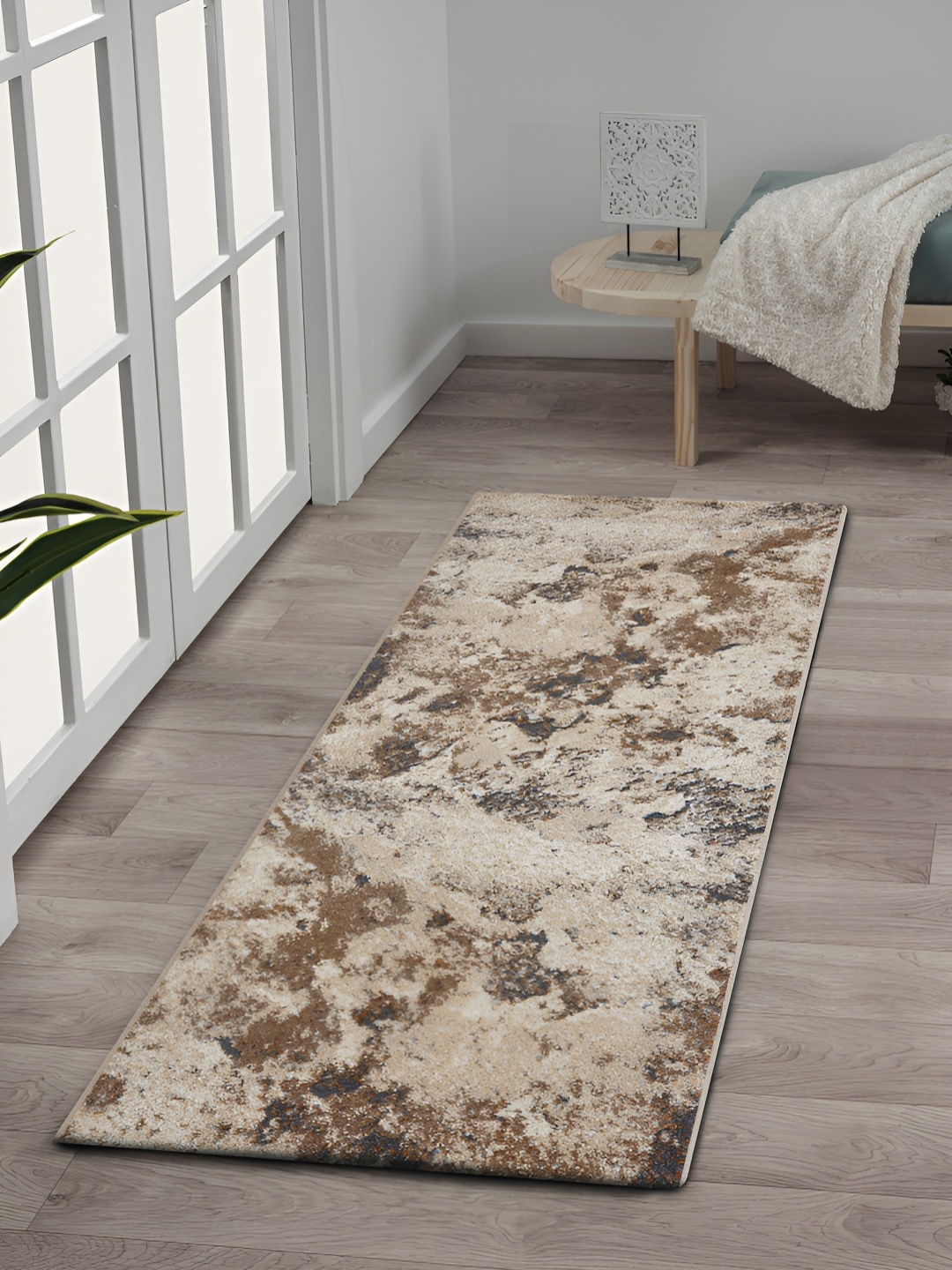 

OBSESSIONS Beige Abstract-Printed Anti-Static Floor Runner