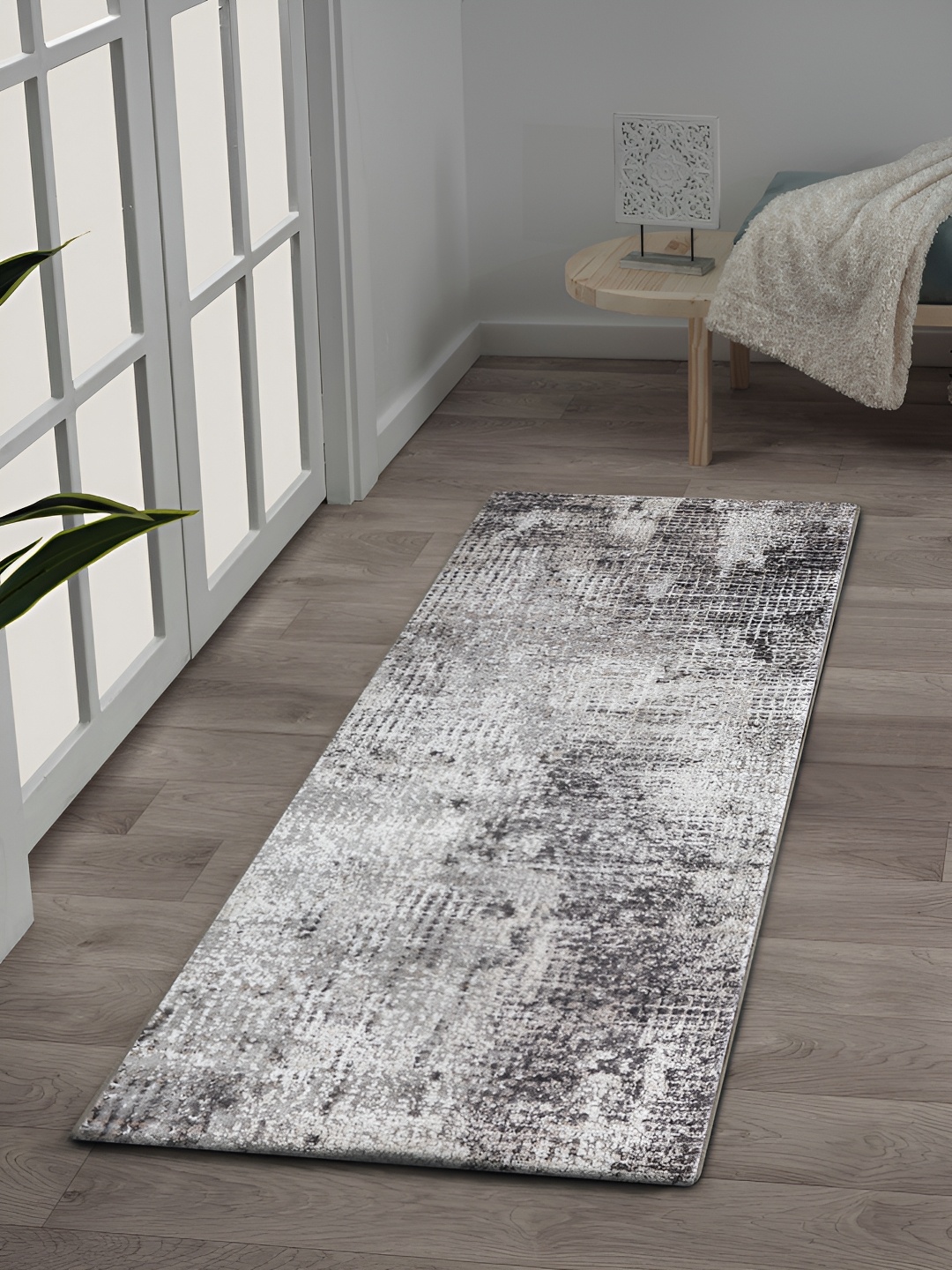 

OBSESSIONS Charcoal & Cream Coloured Abstract-Printed Anti-Static Floor Runner