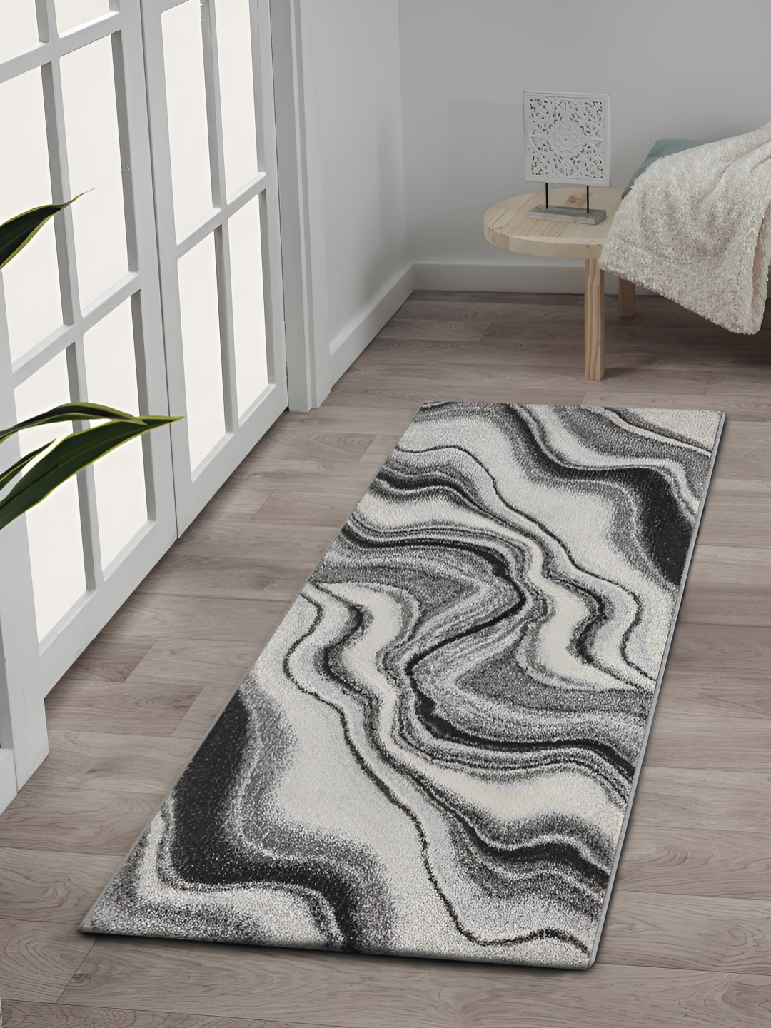 

OBSESSIONS Grey & Charcoal Abstract-Printed Anti-Static Floor Runner