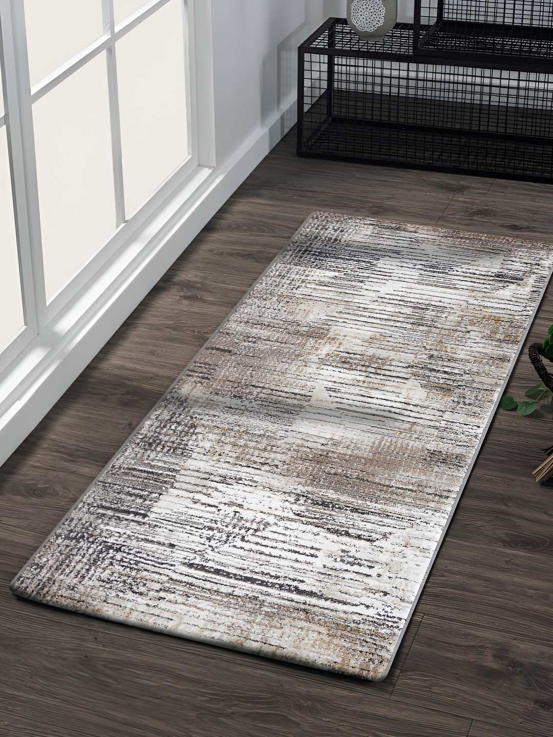 

OBSESSIONS Brown & Grey Abstract Printed Anti Static Floor Runner
