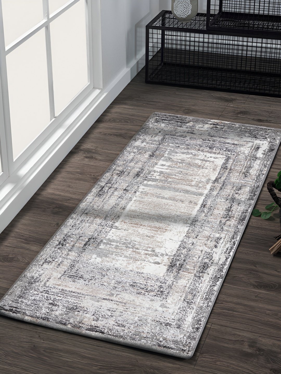 

OBSESSIONS Grey & Beige Abstract-Printed Anti-Static Floor Runner