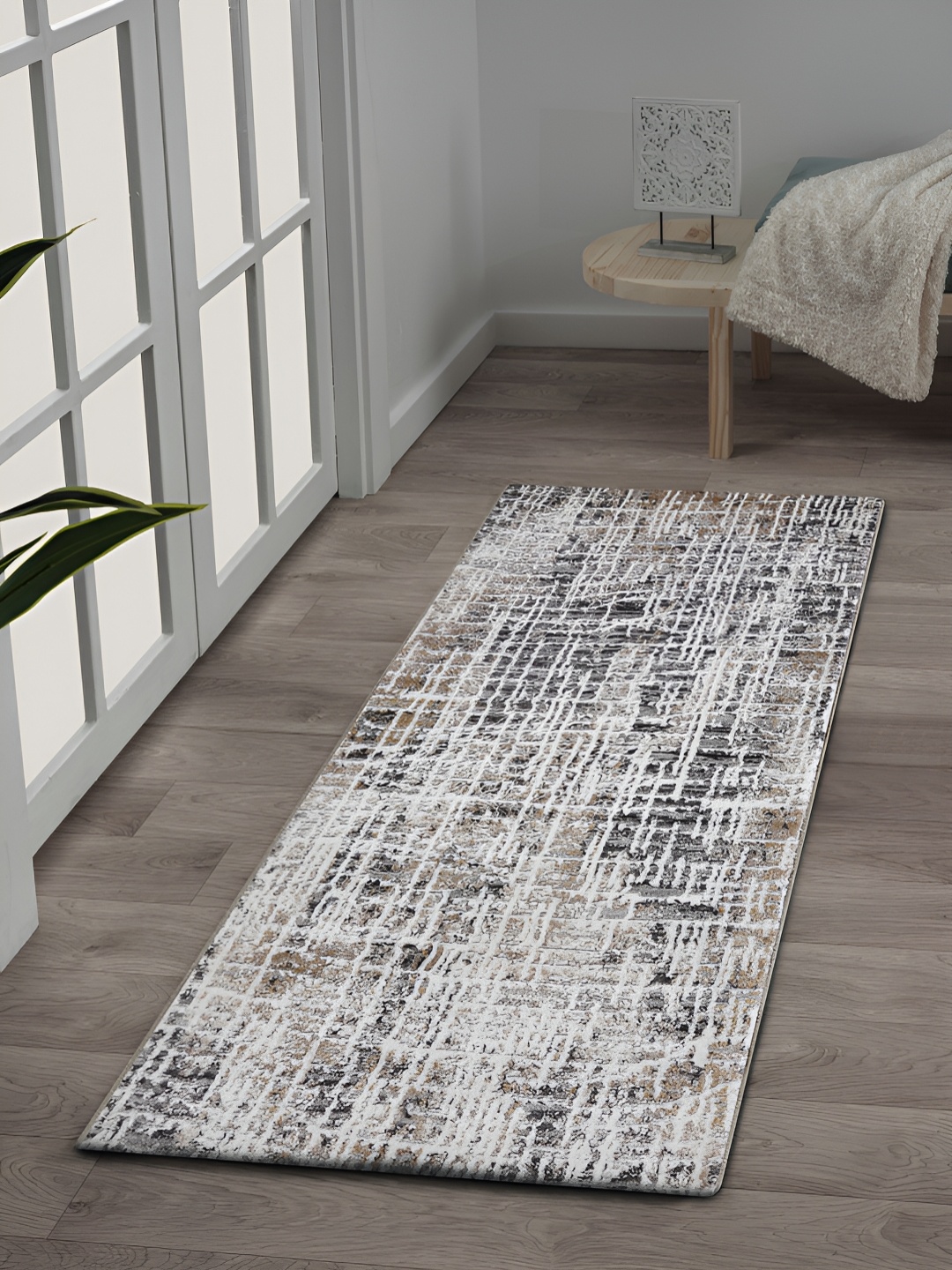 

OBSESSIONS Beige & Charcoal Abstract-Printed Anti-Static Floor Runner