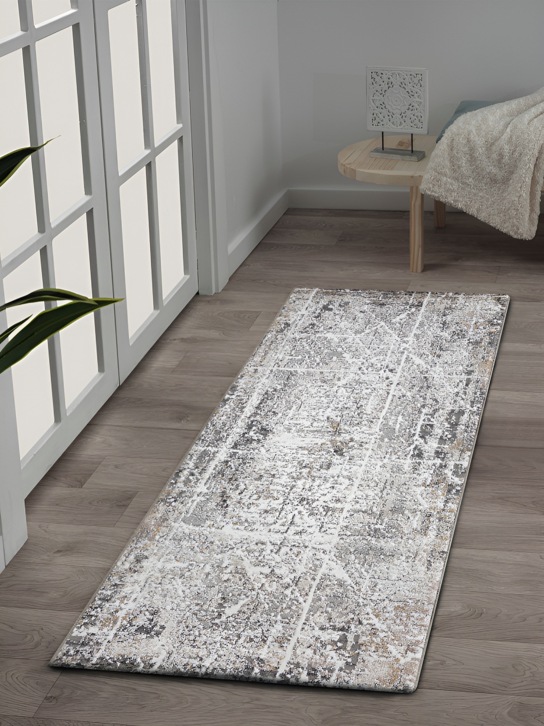 

OBSESSIONS Cream-Colored & Brown Abstract-Printed Anti-Static Floor Runner