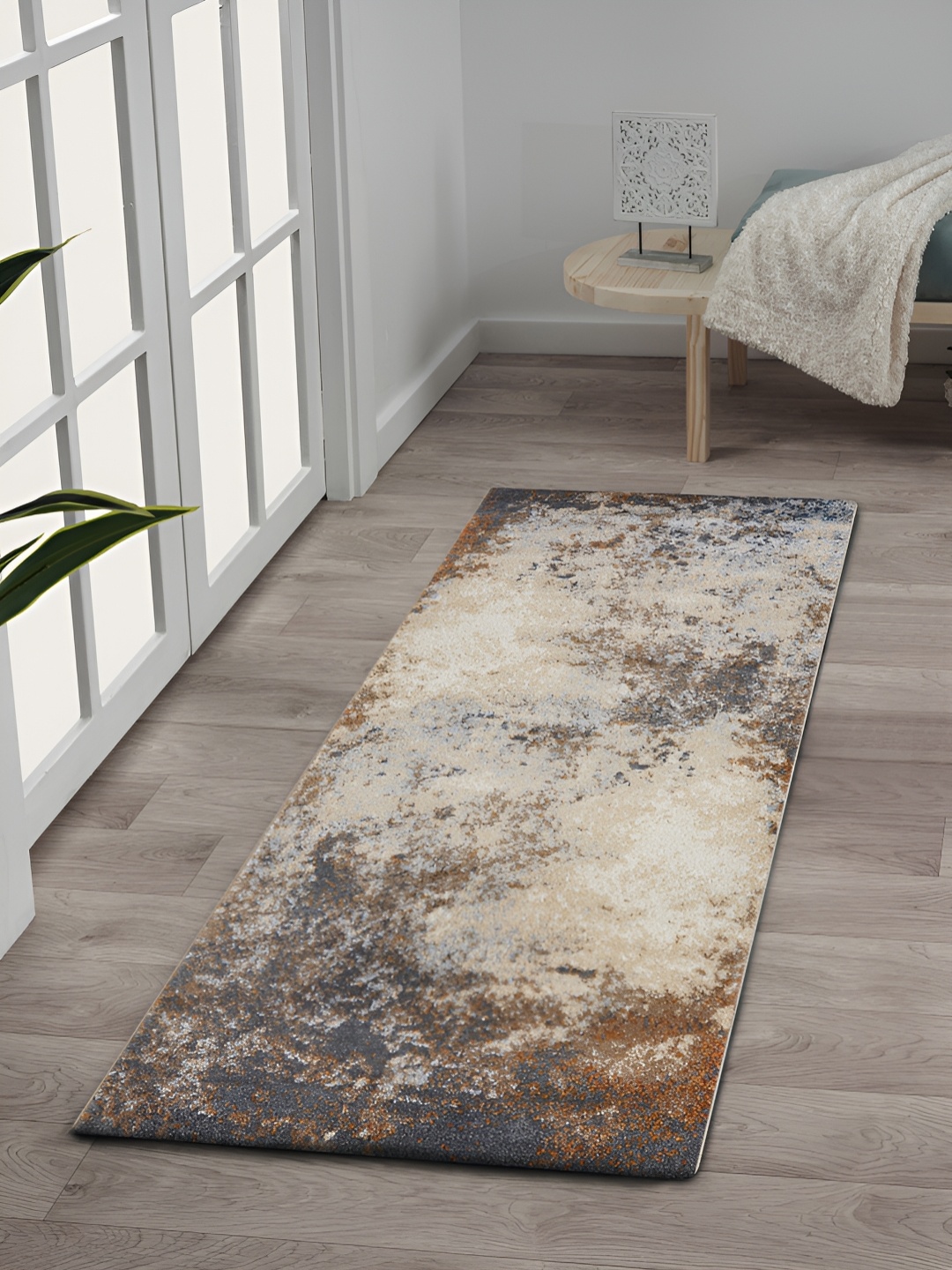 

OBSESSIONS Beige & Grey Abstract-Printed Anti-Static Floor Runner