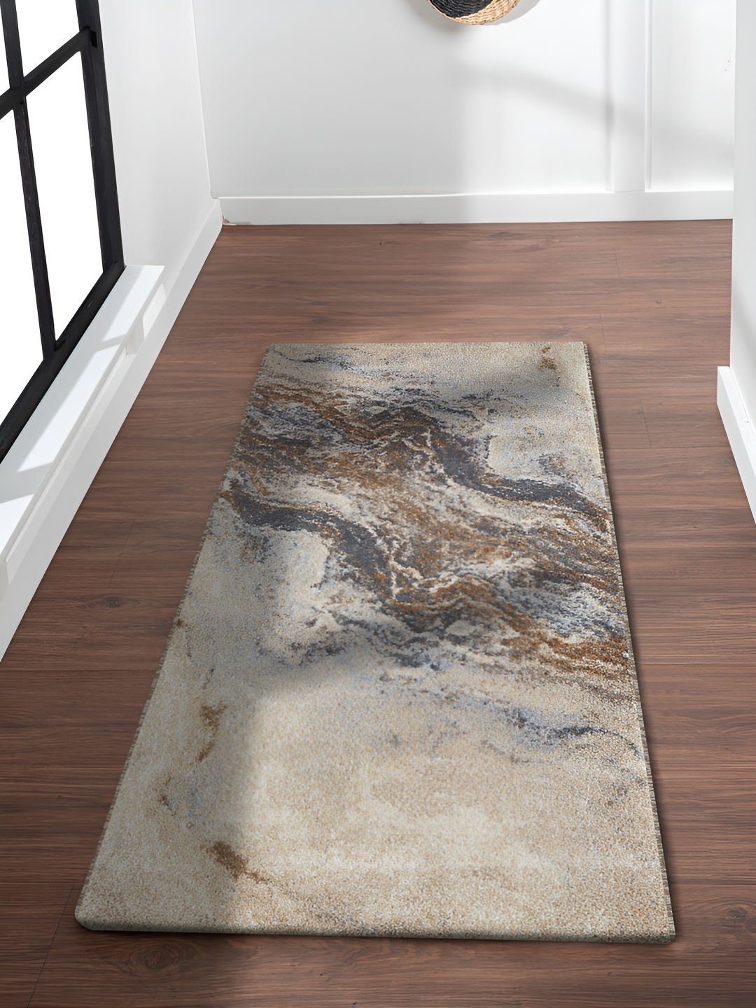 

OBSESSIONS Beige & Brown Abstract-Printed Anti-Static Floor Runner