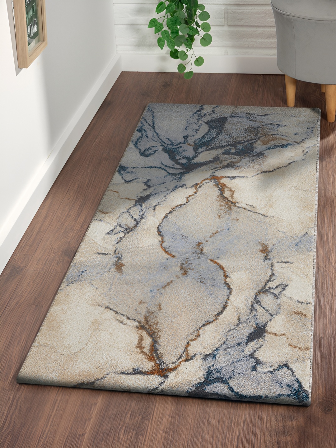 

OBSESSIONS Beige & Blue Abstract Printed Anti Static Floor Runner
