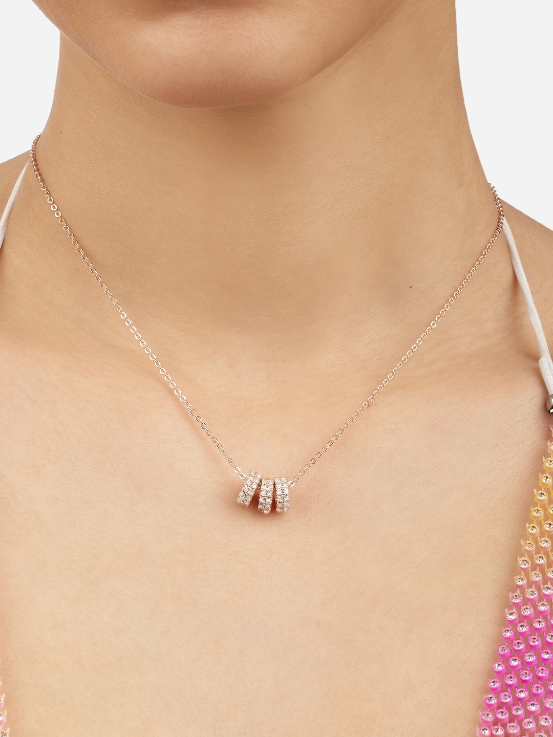

Zaveri Pearls Rose Gold-Plated CZ Stone- Stunted Pendants with Chains
