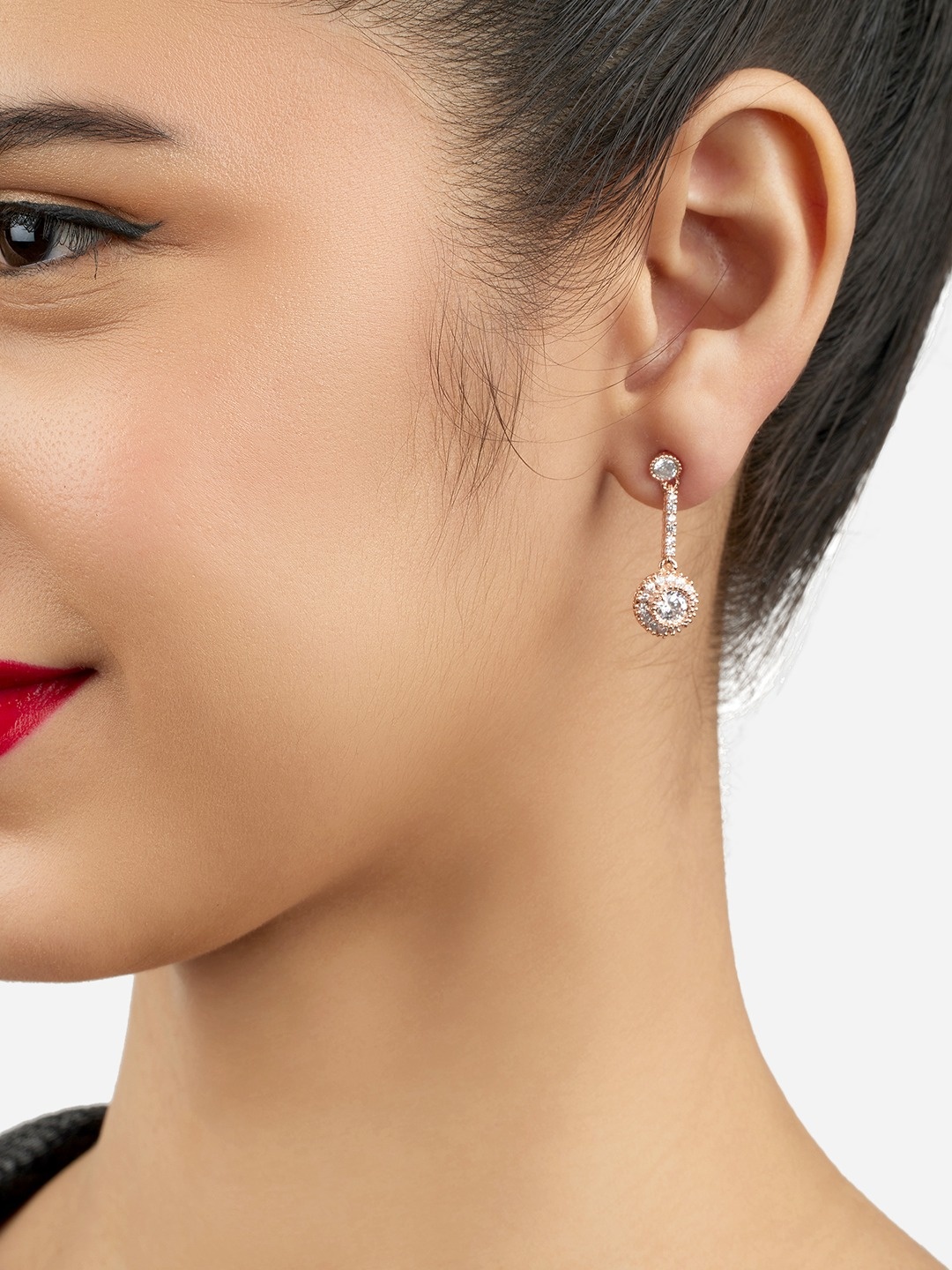 

Zaveri Pearls Rose Gold-Plated Cubic Zirconia Studded Drop Earrings