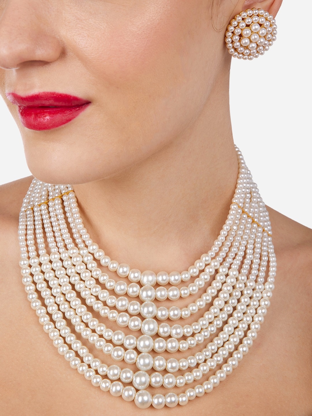 

Zaveri Pearls Gold Plated & Pearl Beaded Jewellery Set, White