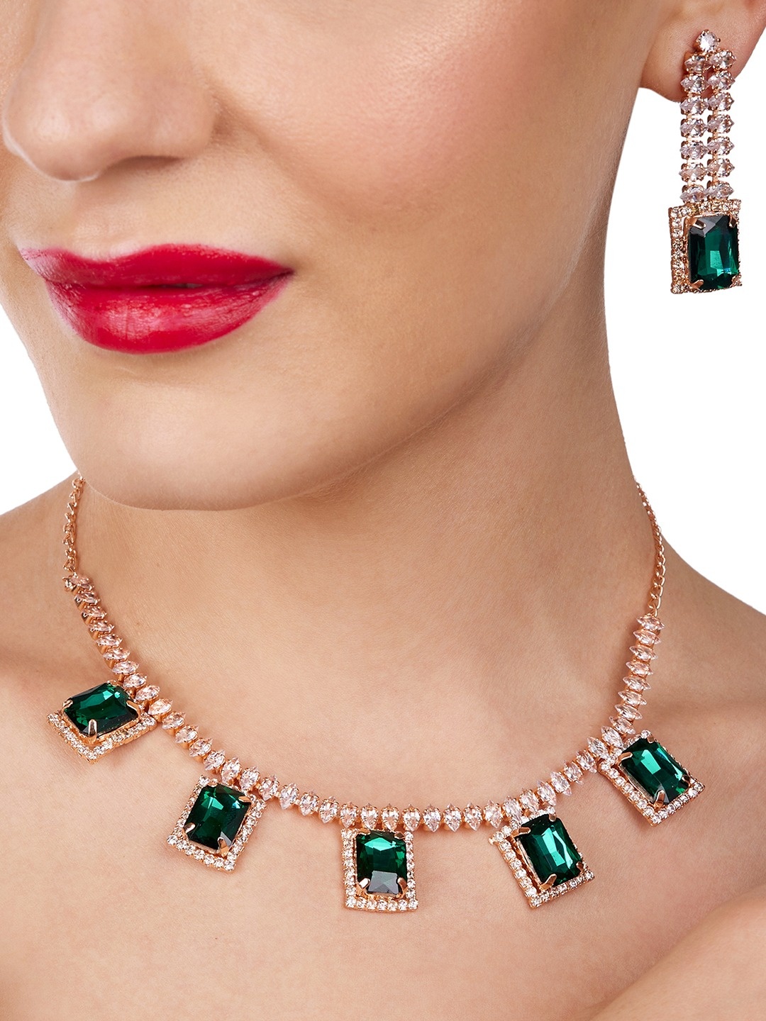 

Zaveri Pearls Rose Gold Plated & Stone Studded Jewellery Set