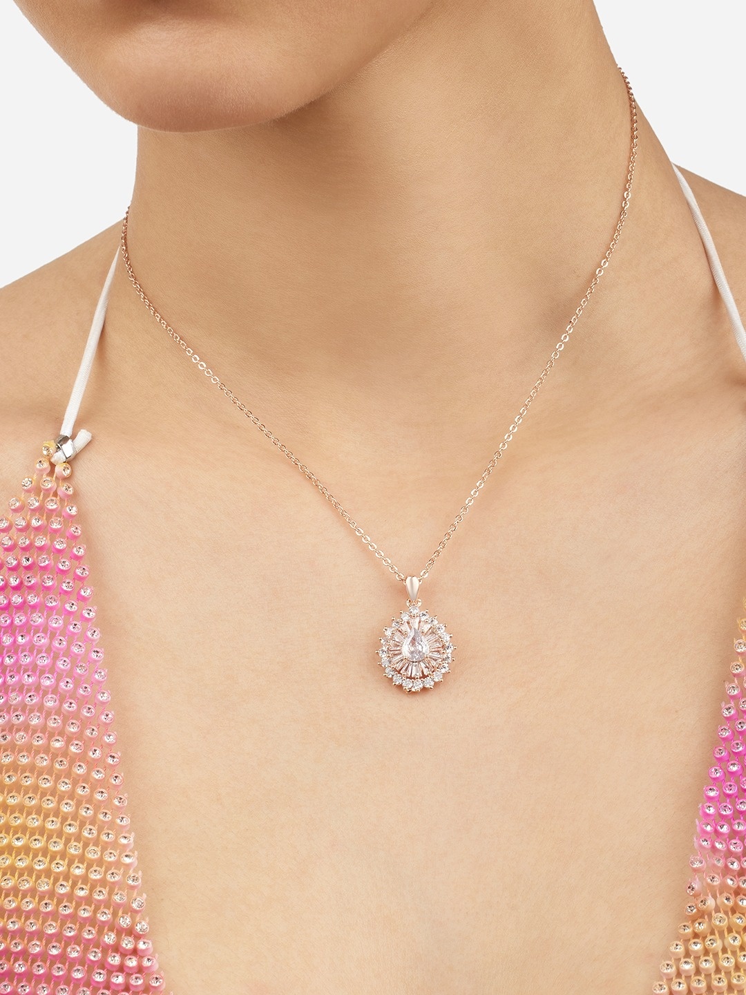 

Zaveri Pearls Rose Gold-Plated CZ-Studded Pendant With Chain