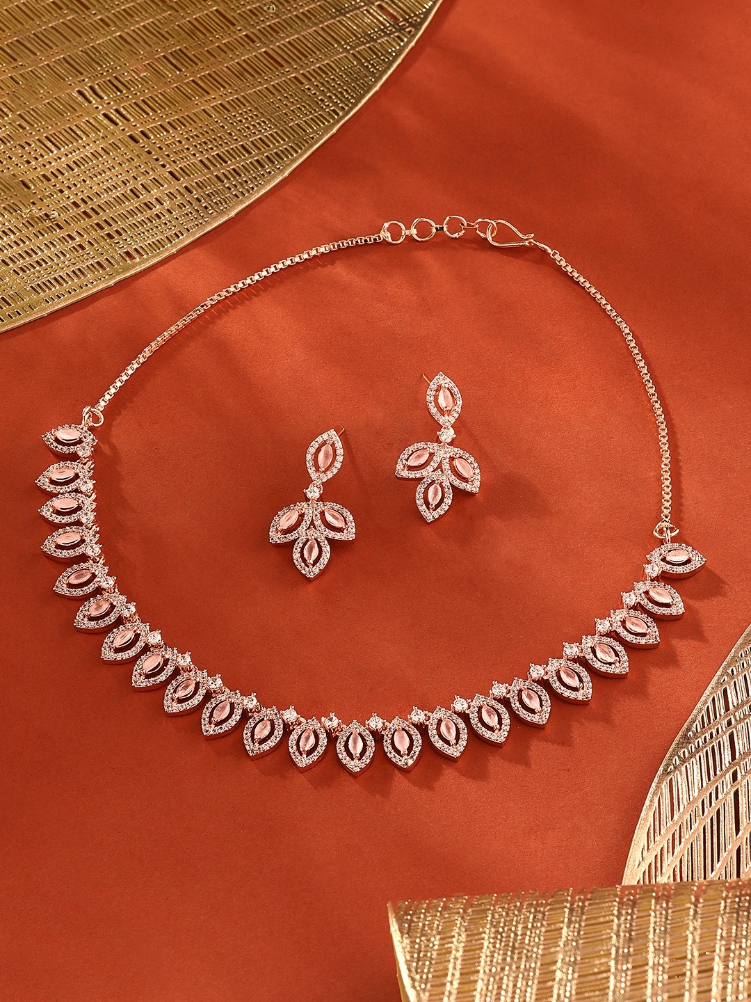 

Zaveri Pearls Rose Gold-Plated CZ-Studded Jewellery Set