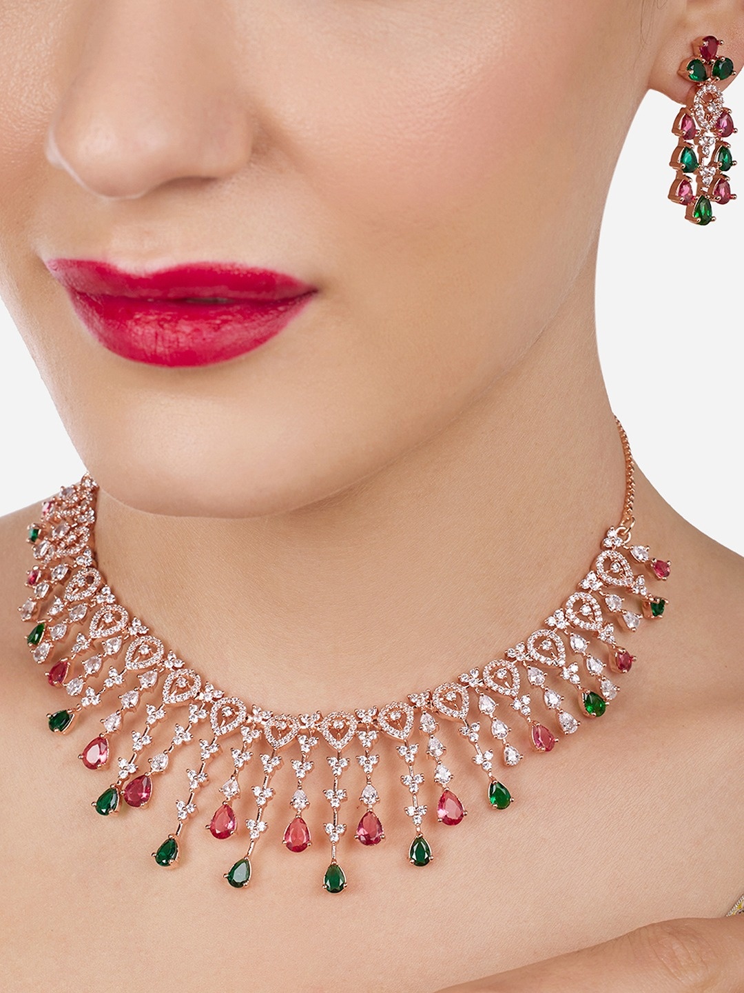 

Zaveri Pearls Rose Gold Plated Cubic Zirconia Jewellery Set