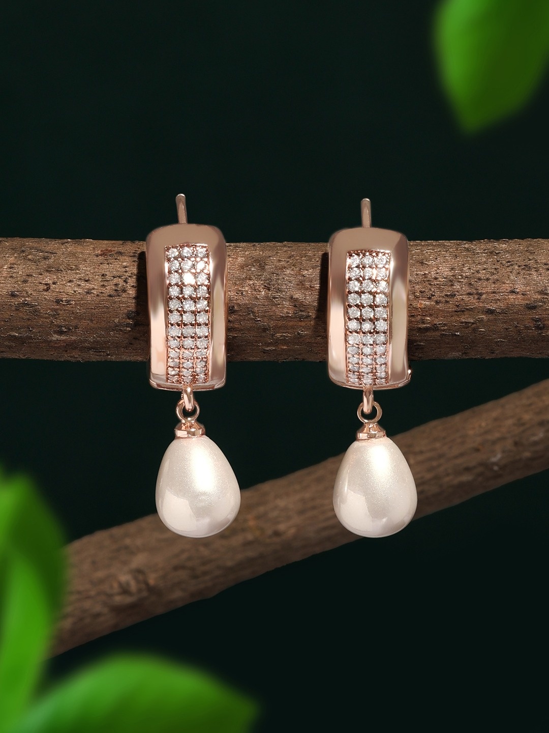 

Zaveri Pearls Rose Gold-Plated Cubic Zirconia Studded Drop Earrings