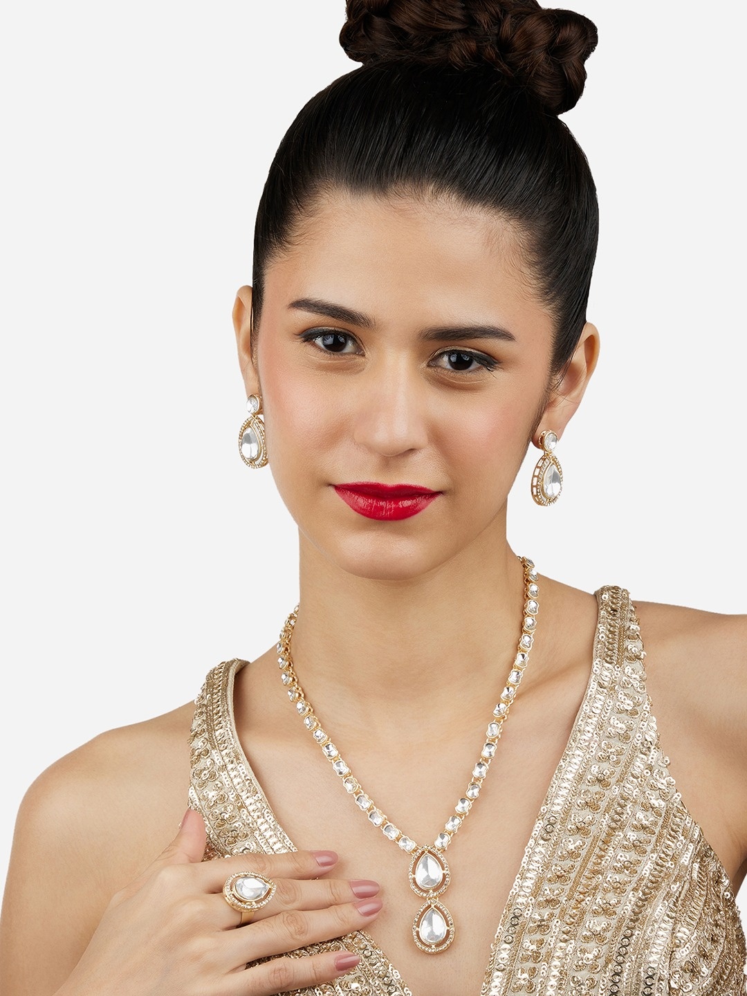 

Zaveri Pearls Gold-Plated Austrian Diamond Stone-Studded Jewellery Set