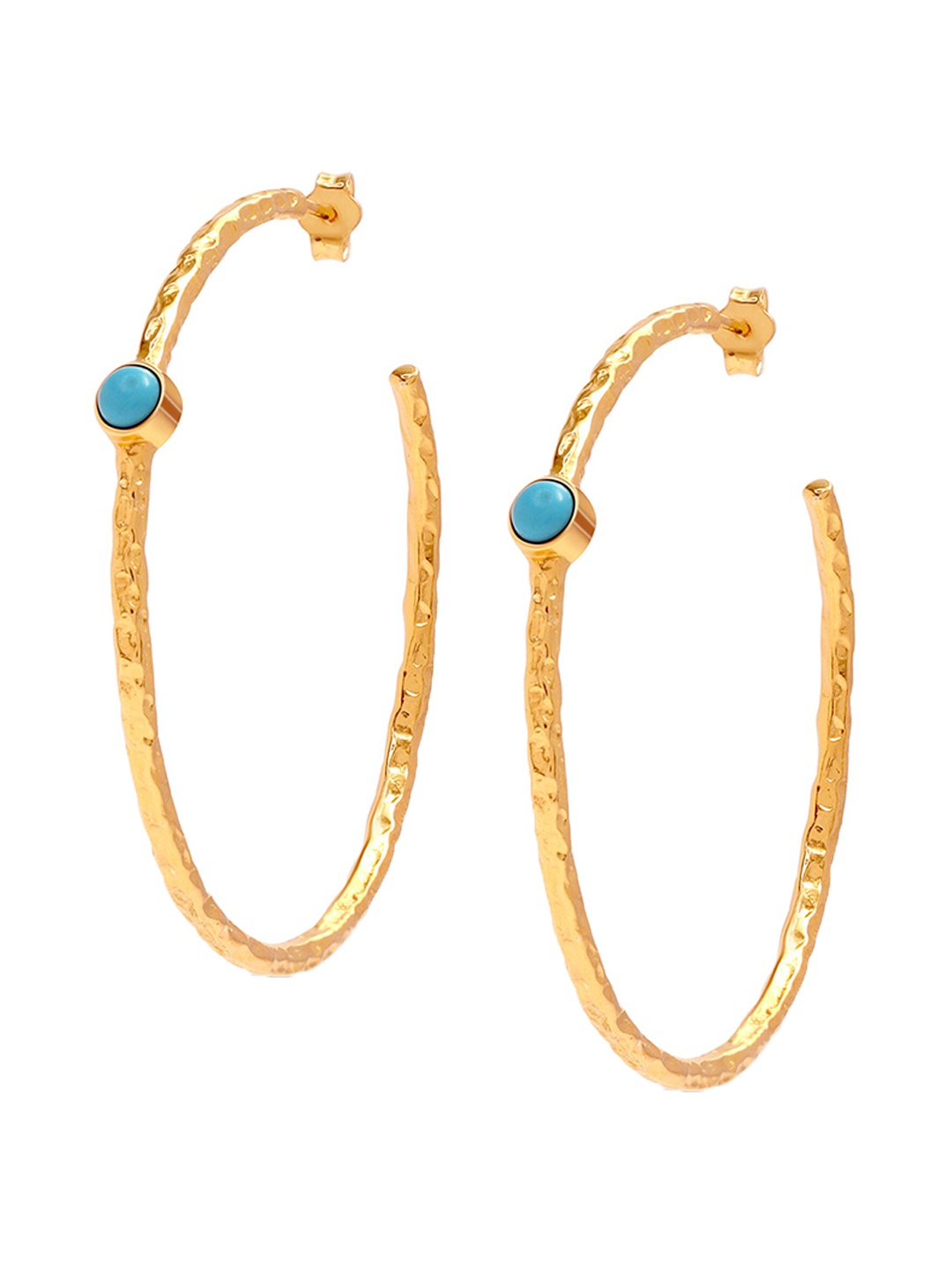 

LeCalla 92.5 Sterling Silver Gold-Plated Turquoise Studded Contemporary Hoop Earrings