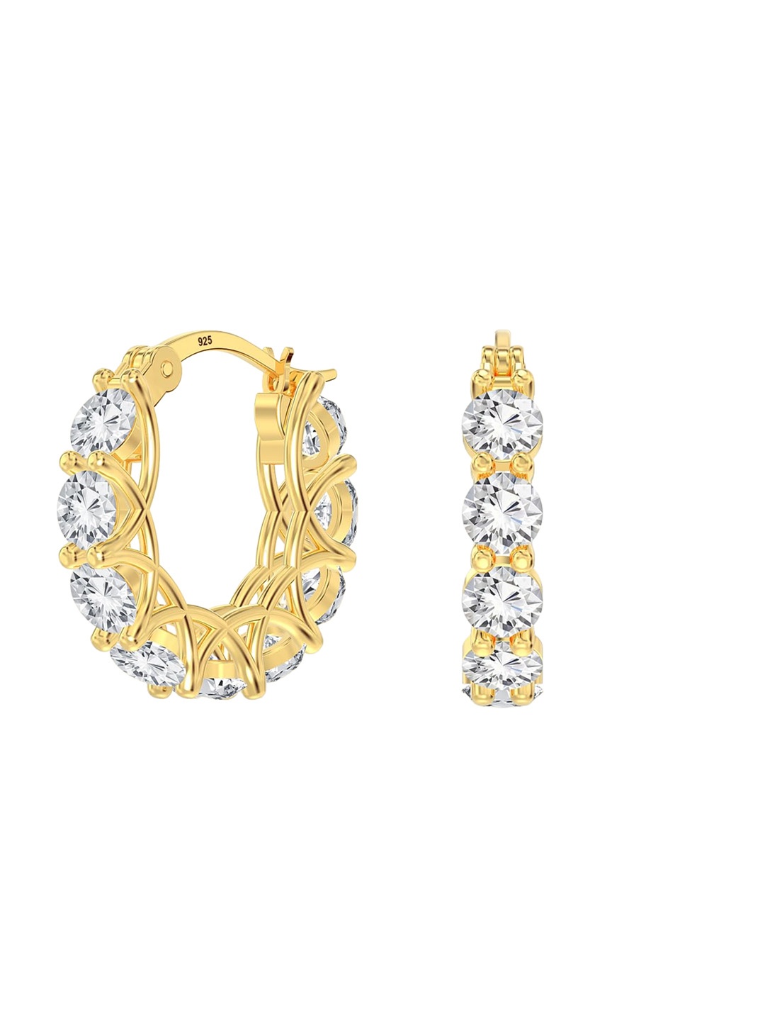 

LeCalla 925 Sterling Silver Gold-Plated Cubic Zirconia Studded Contemporary Hoop Earrings