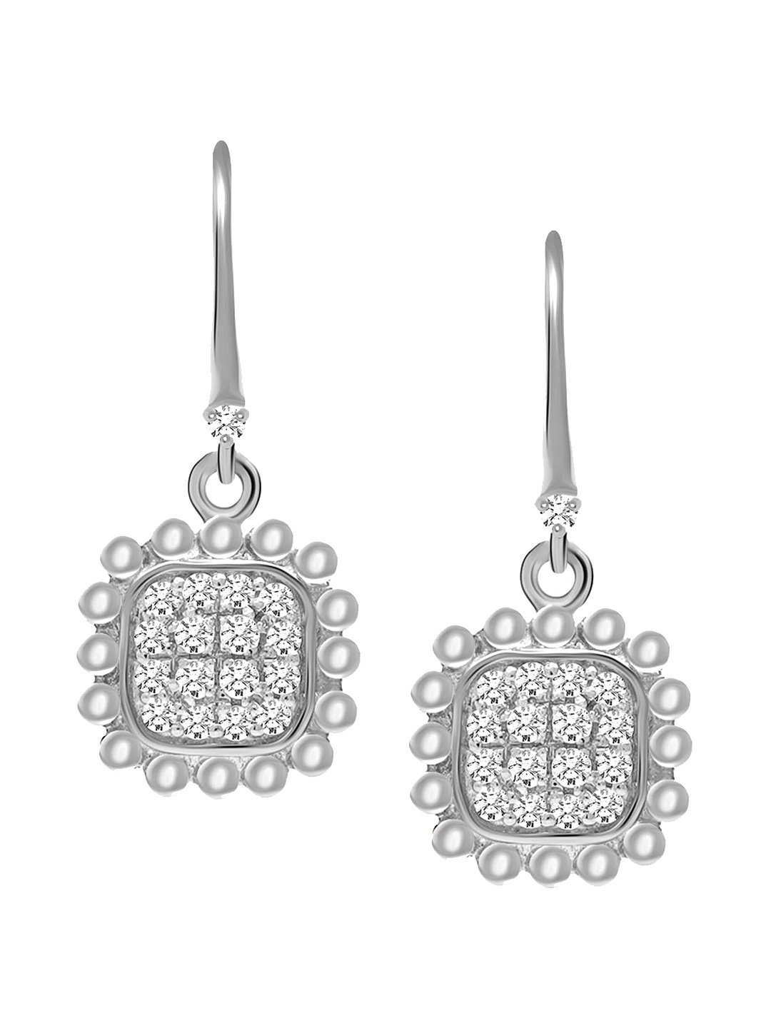 

LeCalla 925 Sterling Silver Rhodium-Plated Cubic Zirconia-Studded Hoop Earrings