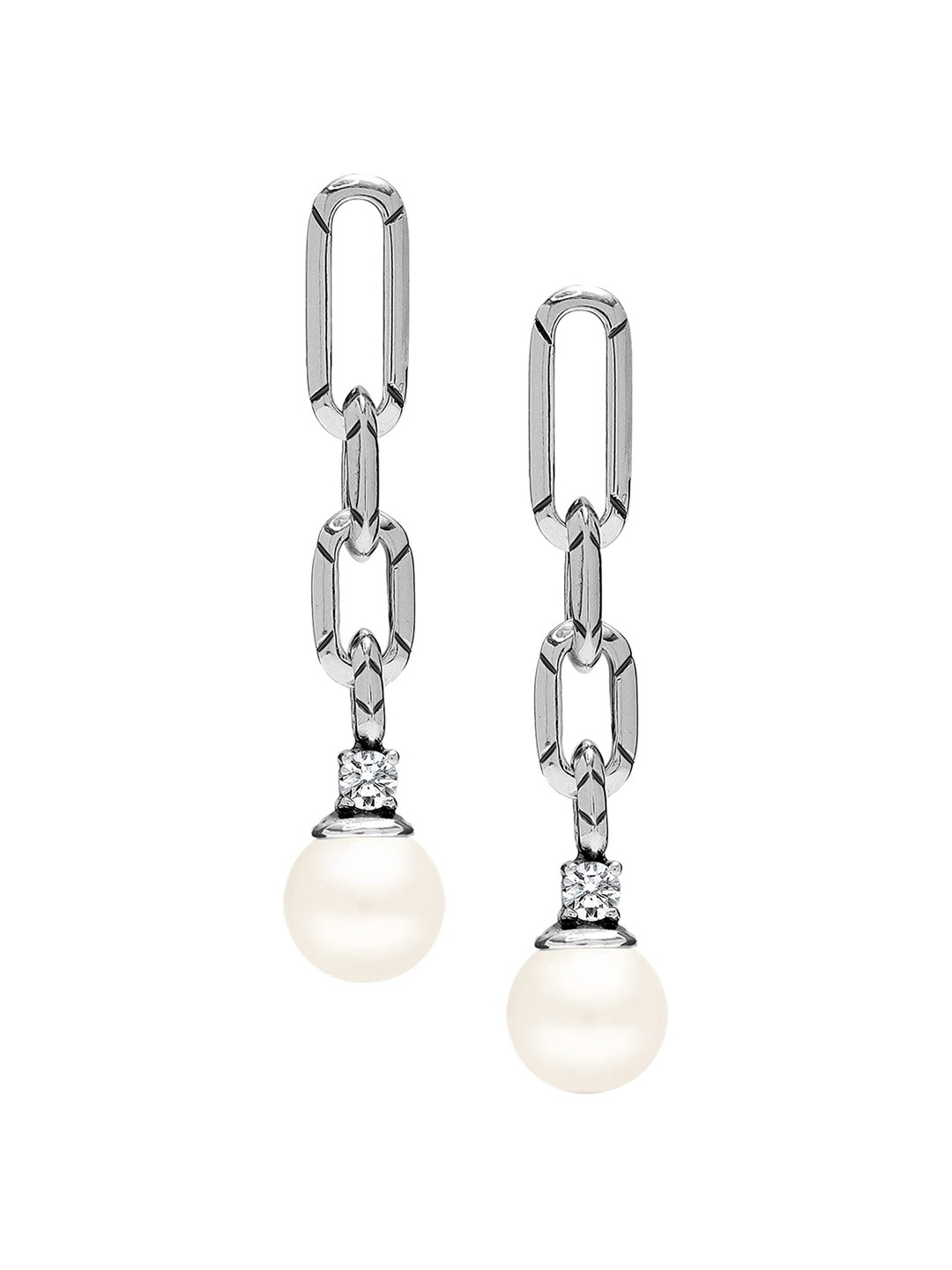 

LeCalla 925 Sterling Silver Plated Cubic Zirconia Studded Beaded Drop Earrings