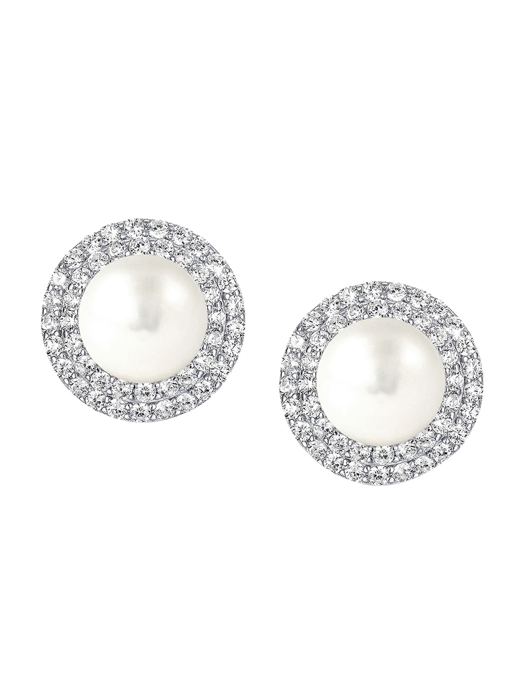 

LeCalla 925 Sterling Silver Plated Cubic Zirconia-Studded Studs Earrings