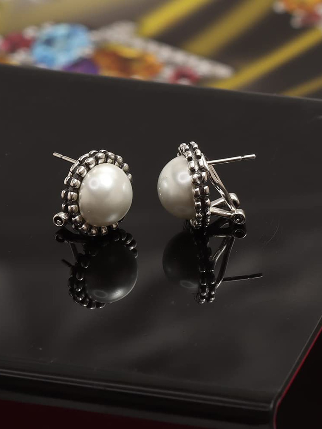 

LeCalla Silver Plated Stone-Studded Studs Earrings