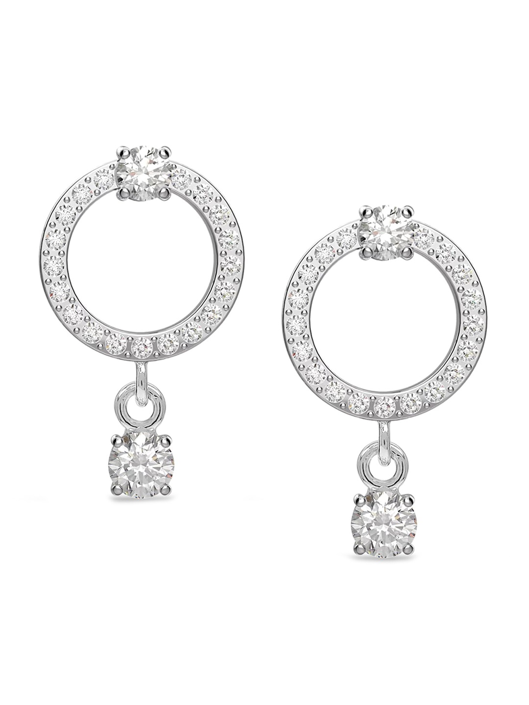 

LeCalla Silver Plated Cubic Zirconia-Studded Drop Earrings