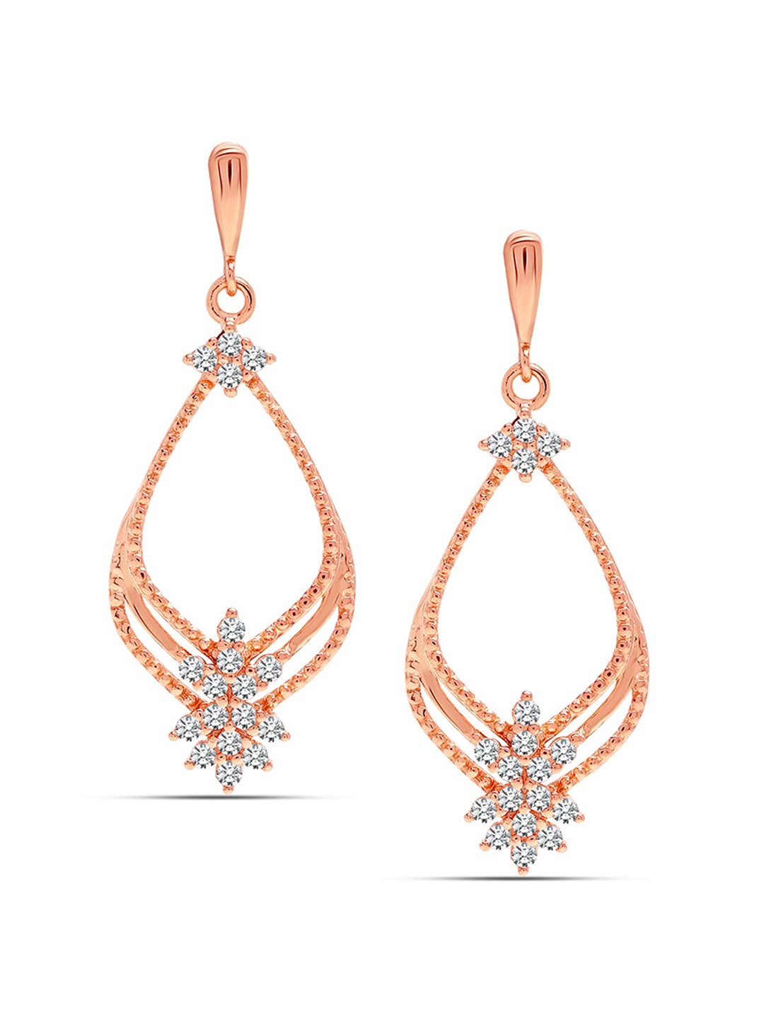 

LeCalla 925 Sterling Silver Rose Gold-Plated Cubic Zirconia Studded Drop Earrings